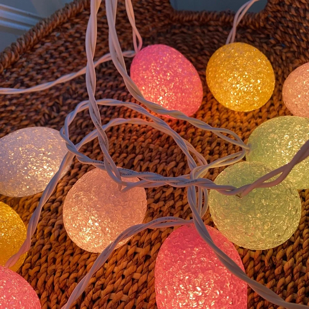 2 lighted colored egg garlands